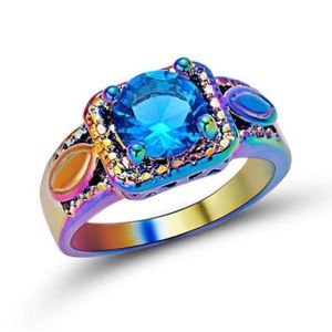 Blue Aquamarine Rainbow Ring